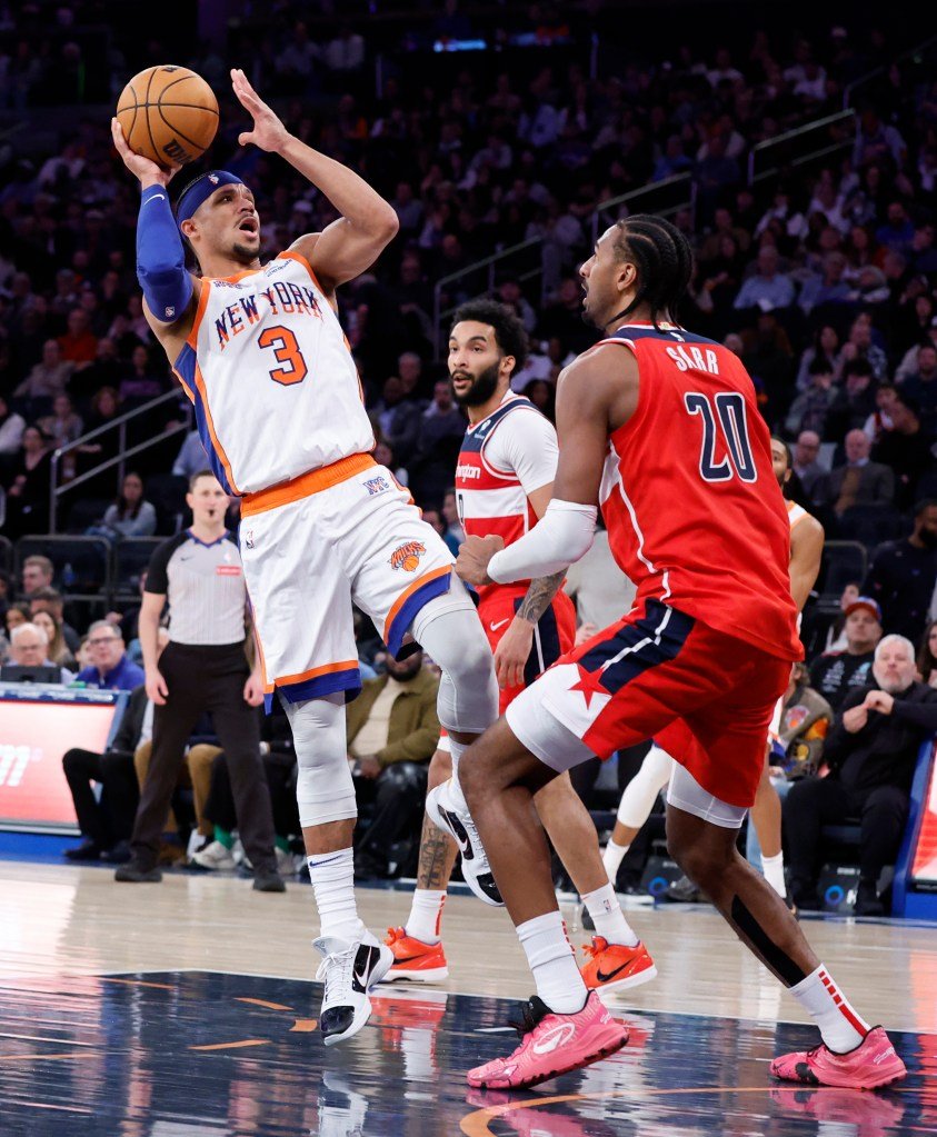 Josh Hart attempts a shot during the Knicks' win against the Wizards on March 22.