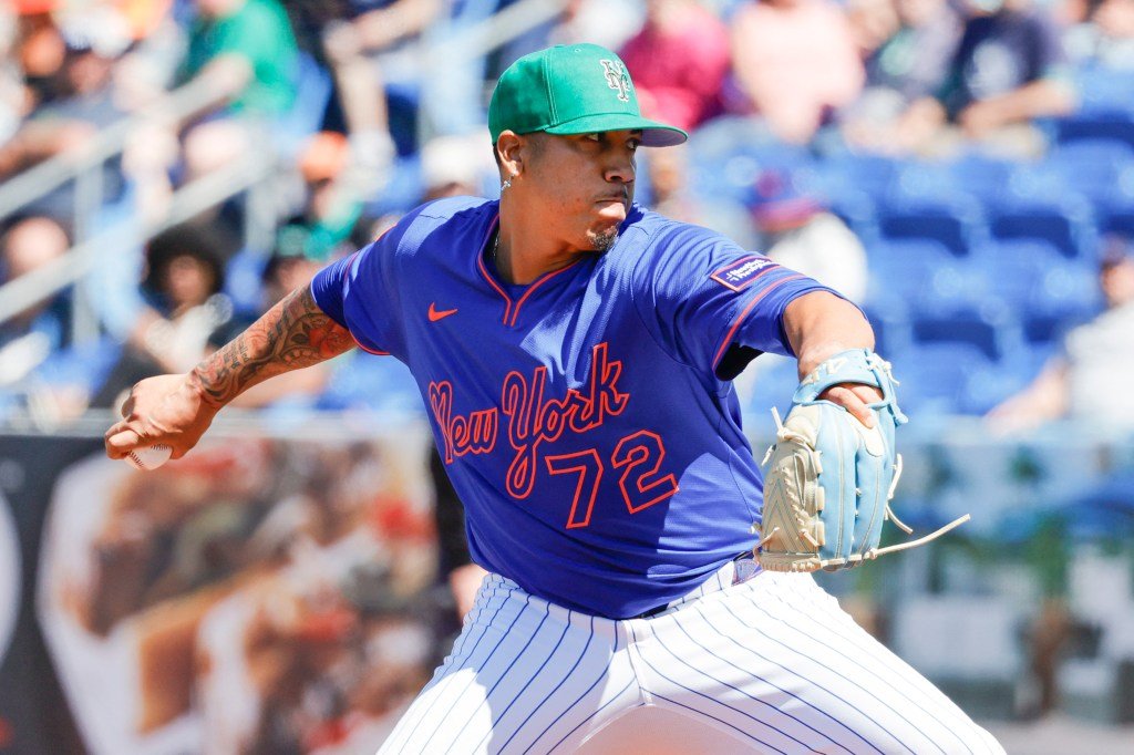 New York Mets pitcher Dedniel Nunez (72) throws a pitch during the seventh inning against the Tampa Bay Rays at Clover Park. 